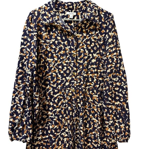 Nine West Navy Patterned Button-Down Long Sleeve Dress – Size XXL - Picture 3 of 5
